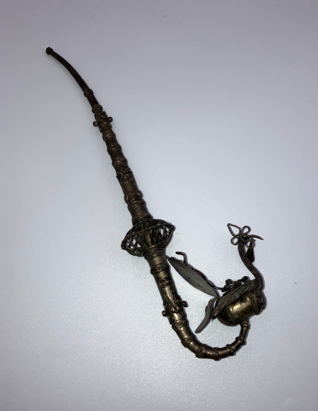 Vintage Peacock Pipe Tobacco Smoking Pipe Asian Filagree Pipe Silver Metal