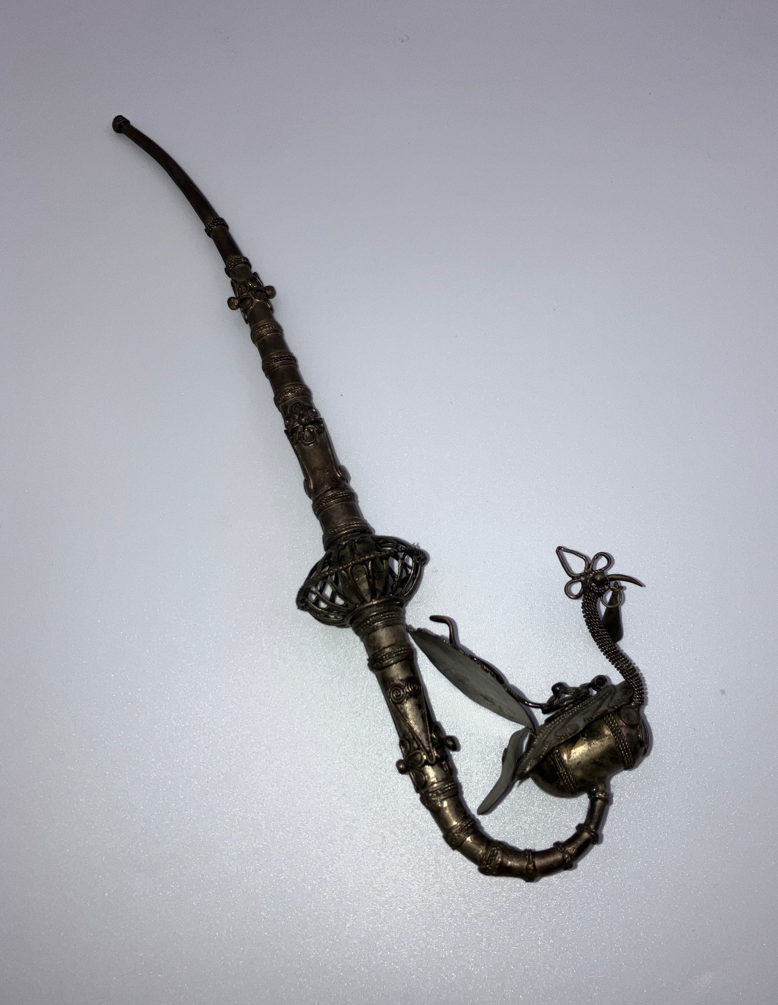 Vintage Peacock Pipe Tobacco Smoking Pipe Asian Filagree Pipe Silver Metal