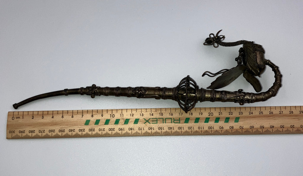 Vintage Peacock Pipe Tobacco Smoking Pipe Asian Filagree Pipe Silver Metal