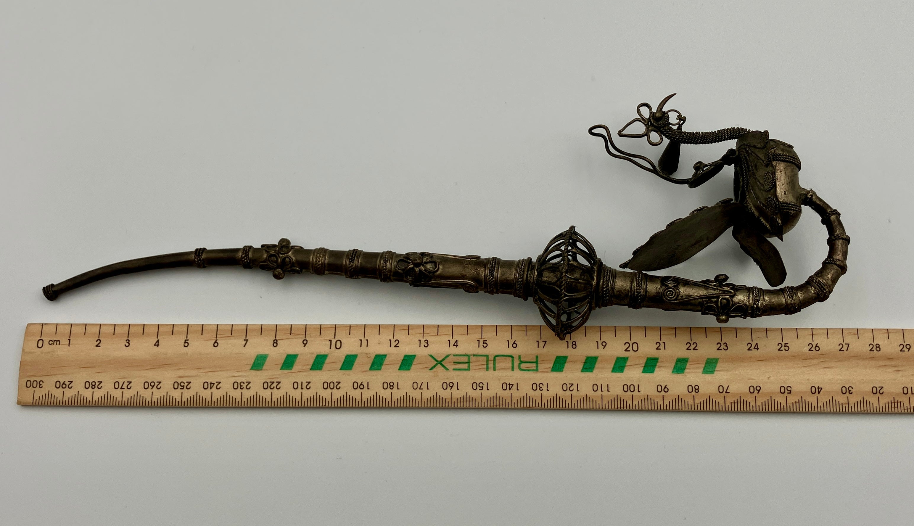 Vintage Peacock Pipe Tobacco Smoking Pipe Asian Filagree Pipe Silver Metal