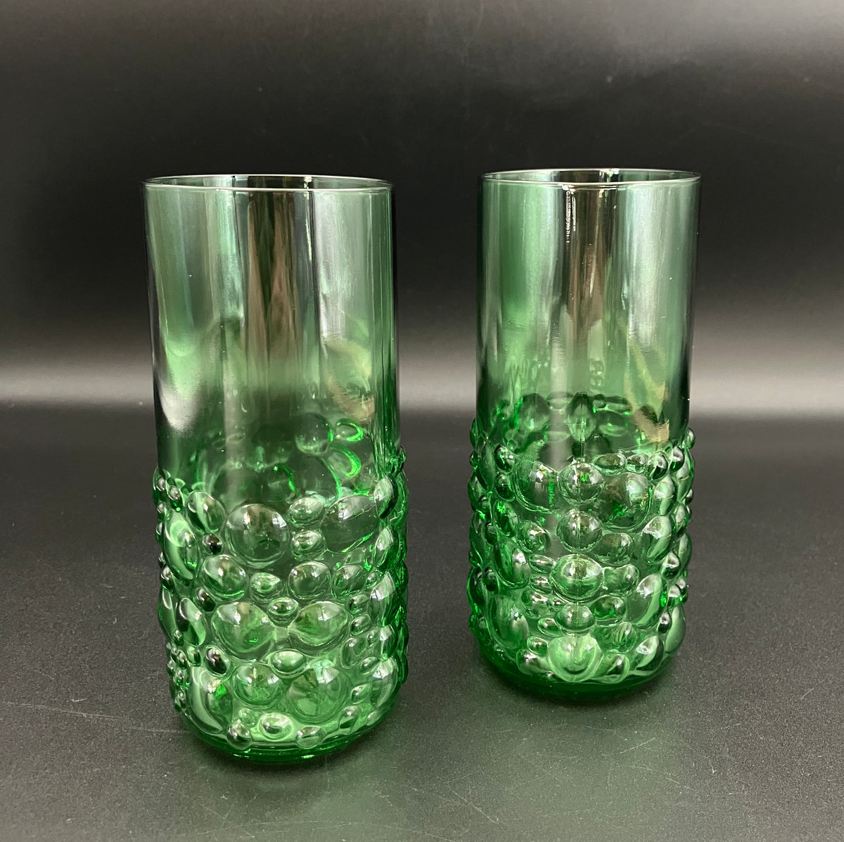Vintage Hobnail Glasses Bubble Green Glasses Tall Set Of 2