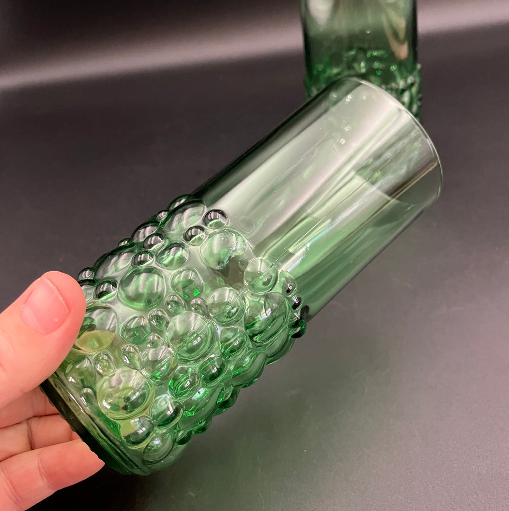 Vintage Hobnail Glasses Bubble Green Glasses Tall Set Of 2