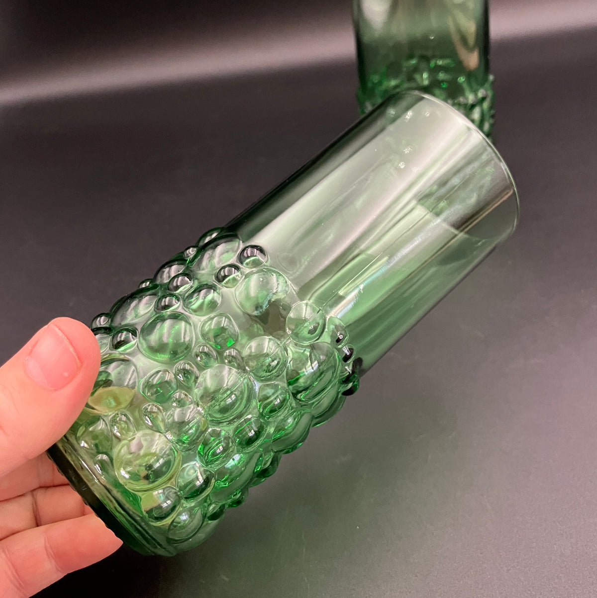 Vintage Hobnail Glasses Bubble Green Glasses Tall Set Of 2