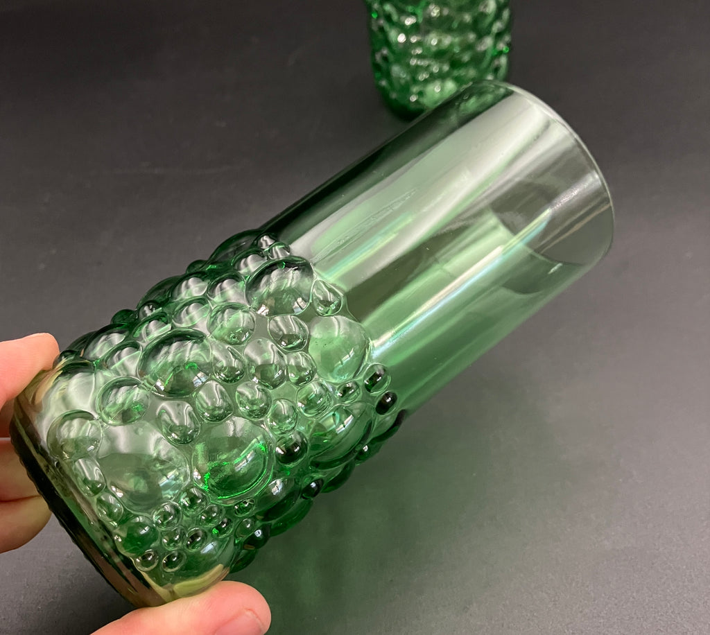 Vintage Hobnail Glasses Bubble Green Glasses Tall Set Of 2