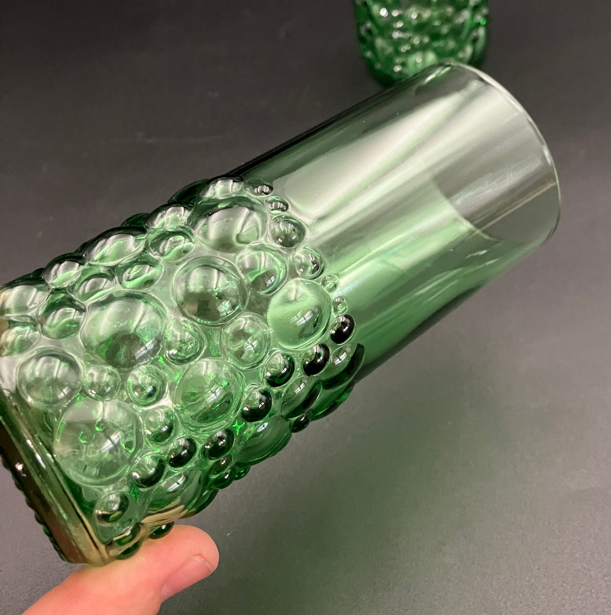 Vintage Hobnail Glasses Bubble Green Glasses Tall Set Of 2