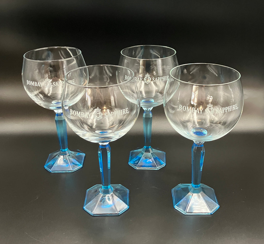 Bombay Gin Sapphire Glasses Balloon Blue stem & base Set Of 4