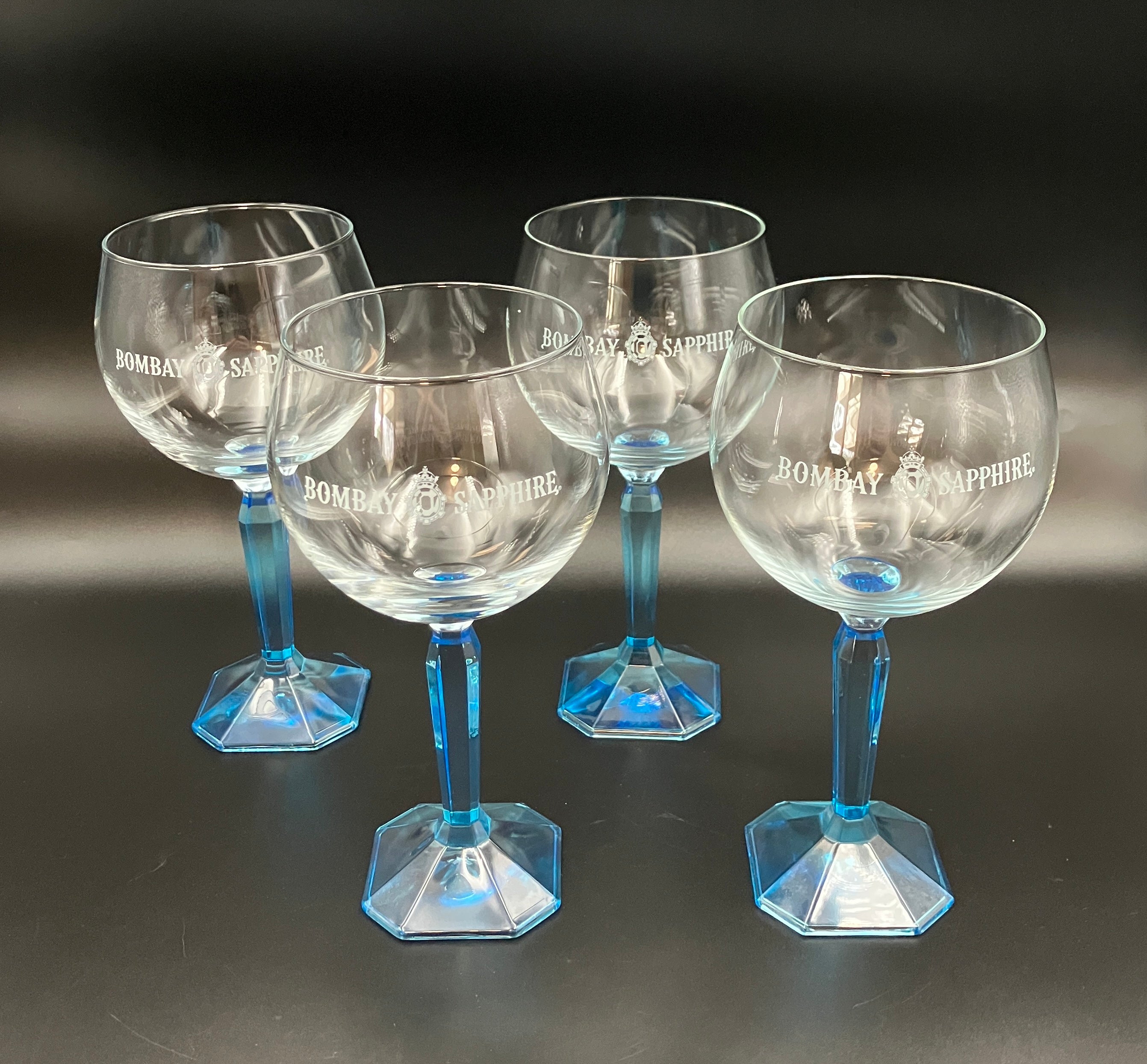 Bombay Gin Sapphire Glasses Balloon Blue stem & base Set Of 4