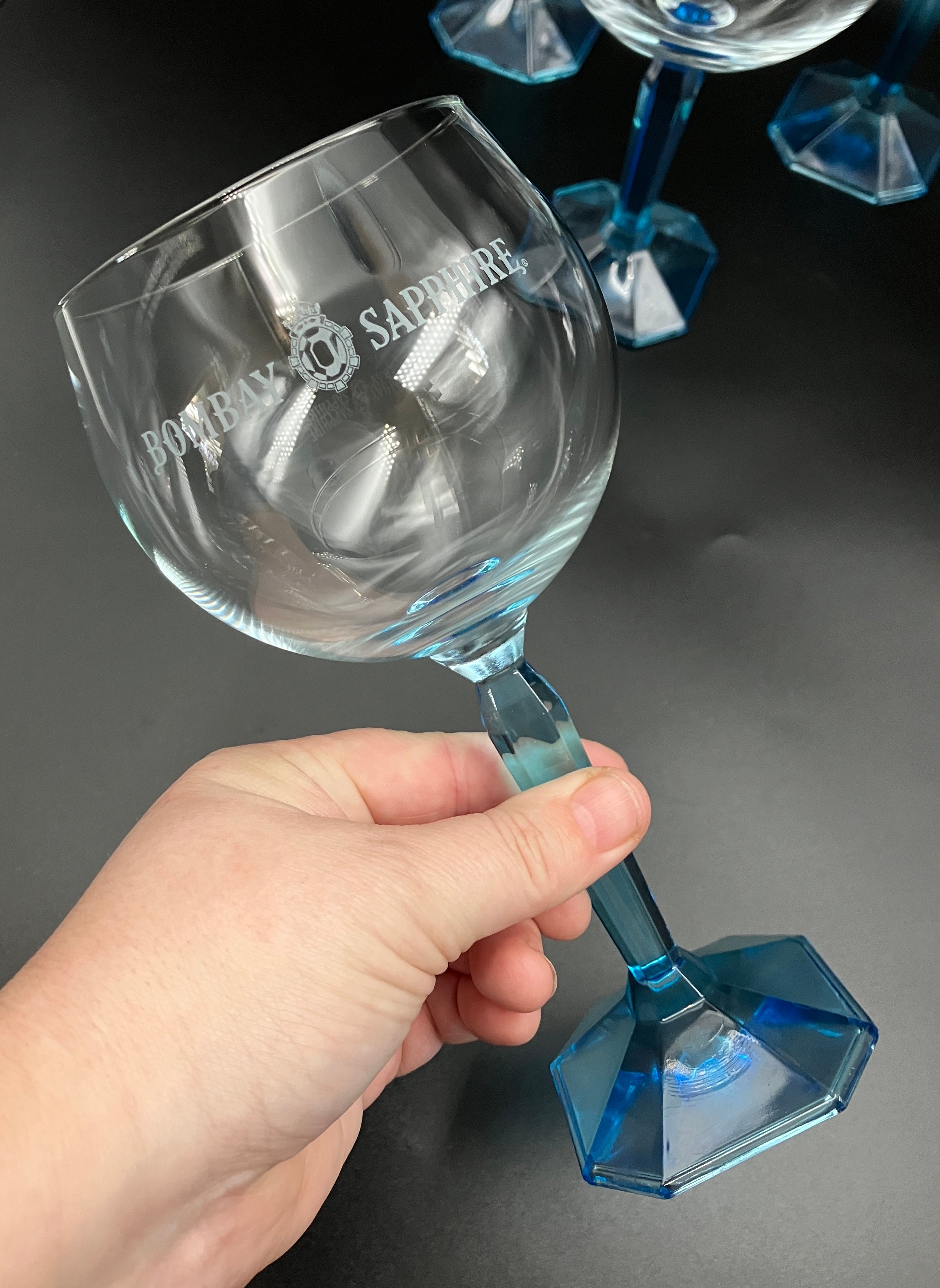 Bombay Gin Sapphire Glasses Balloon Blue stem & base Set Of 4