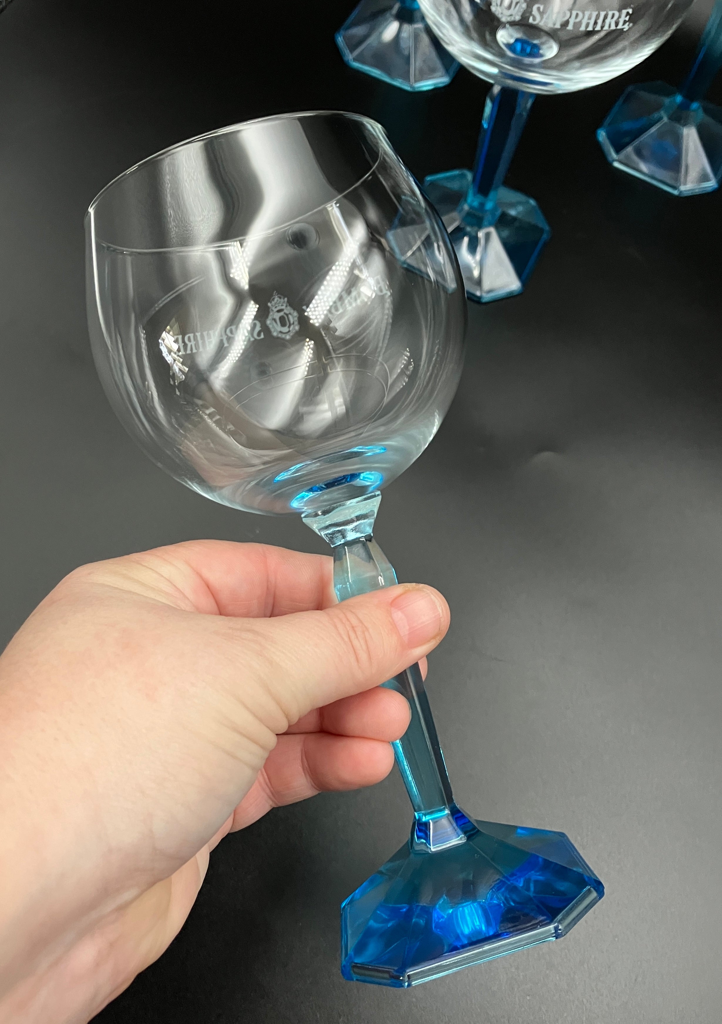 Bombay Gin Sapphire Glasses Balloon Blue stem & base Set Of 4