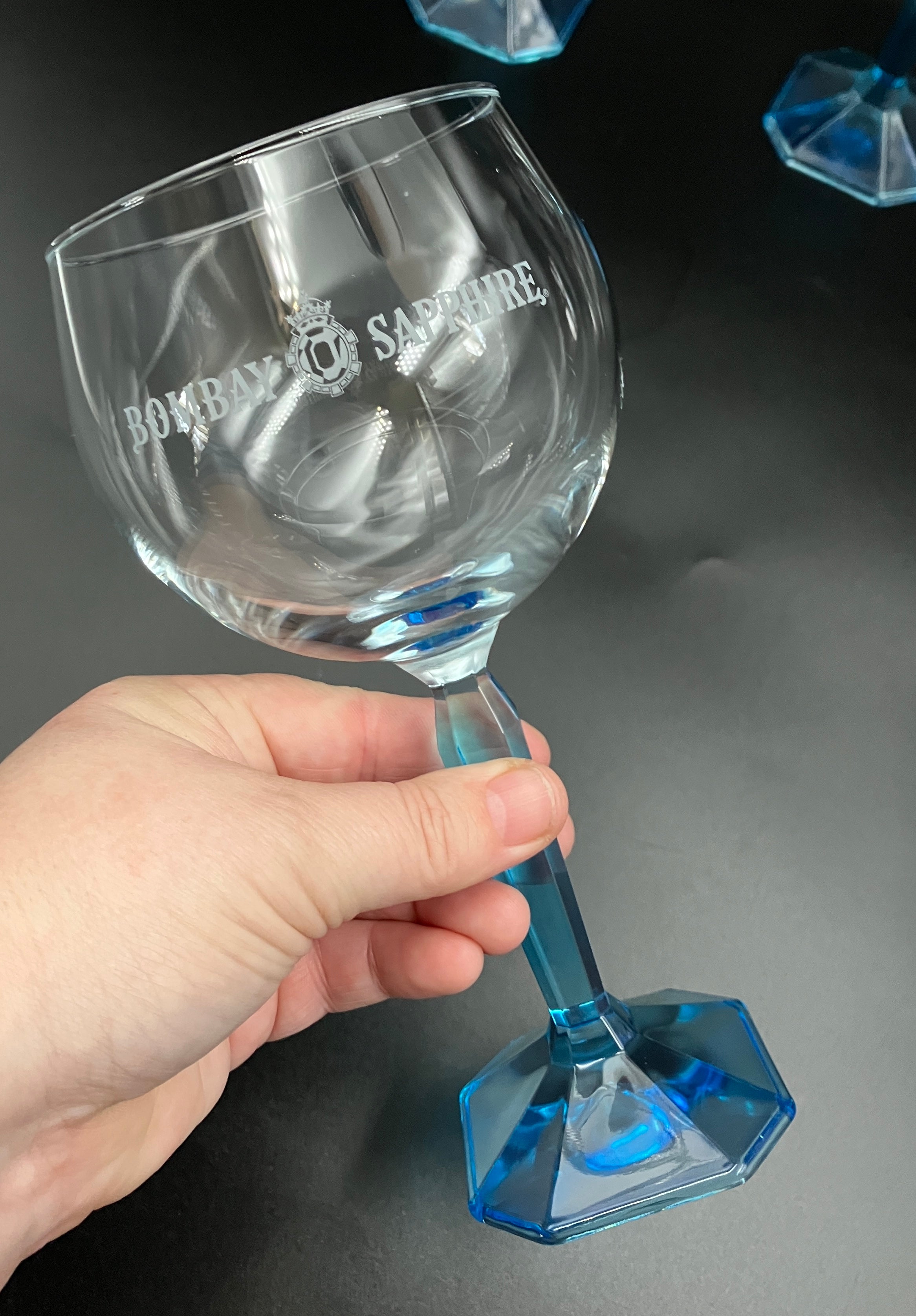 Bombay Gin Sapphire Glasses Balloon Blue stem & base Set Of 4