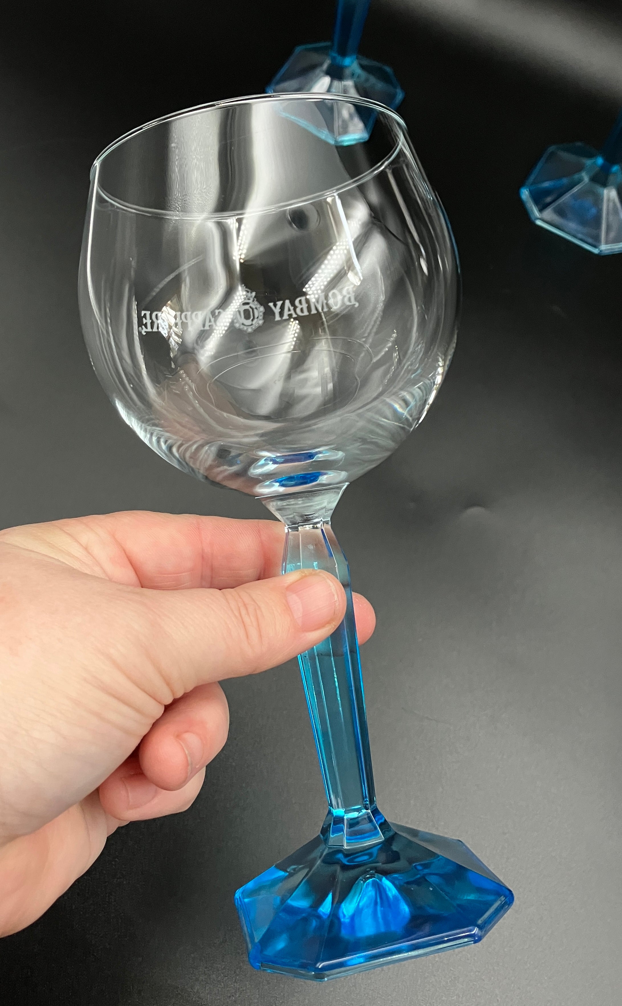 Bombay Gin Sapphire Glasses Balloon Blue stem & base Set Of 4