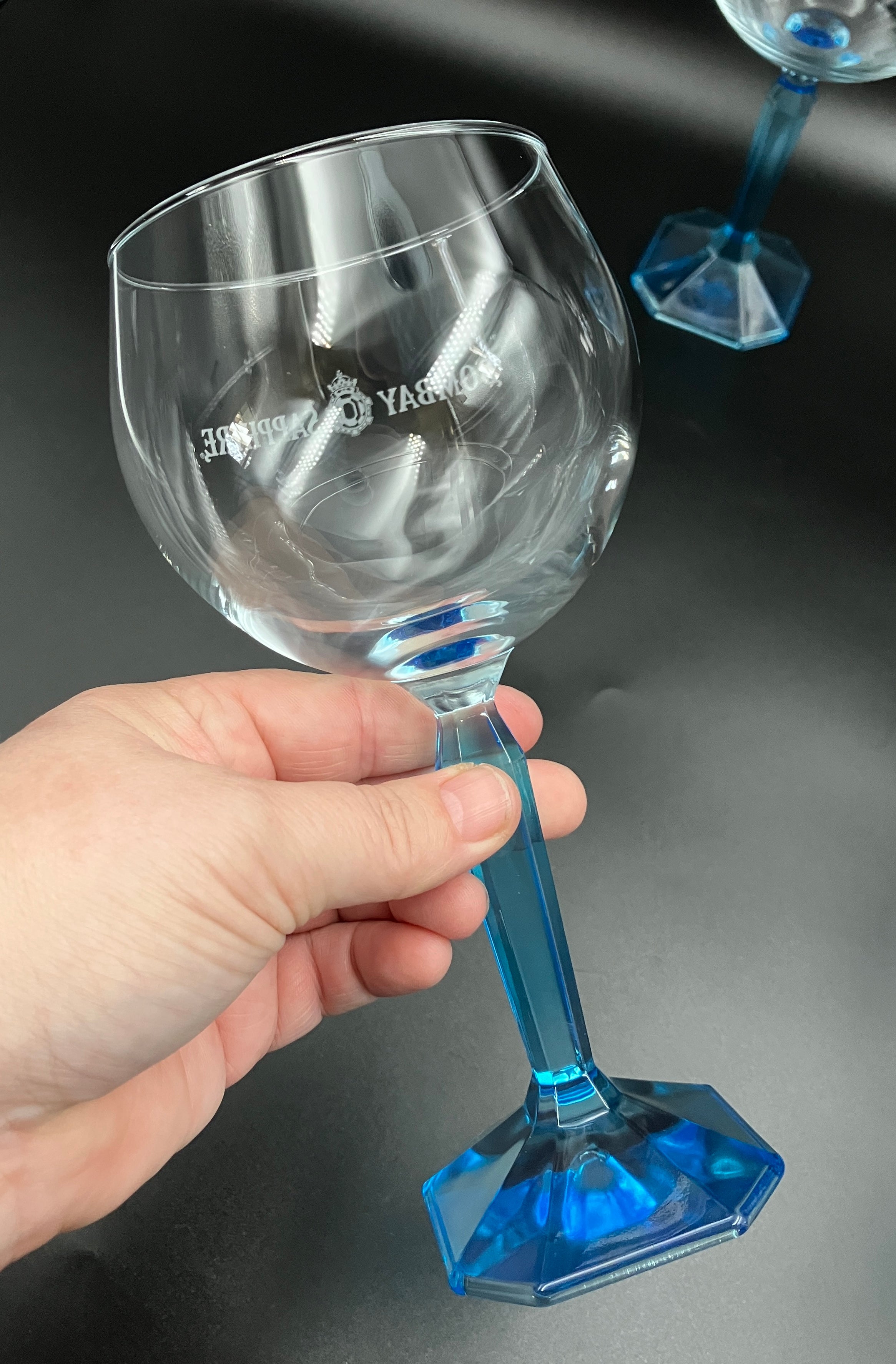 Bombay Gin Sapphire Glasses Balloon Blue stem & base Set Of 4