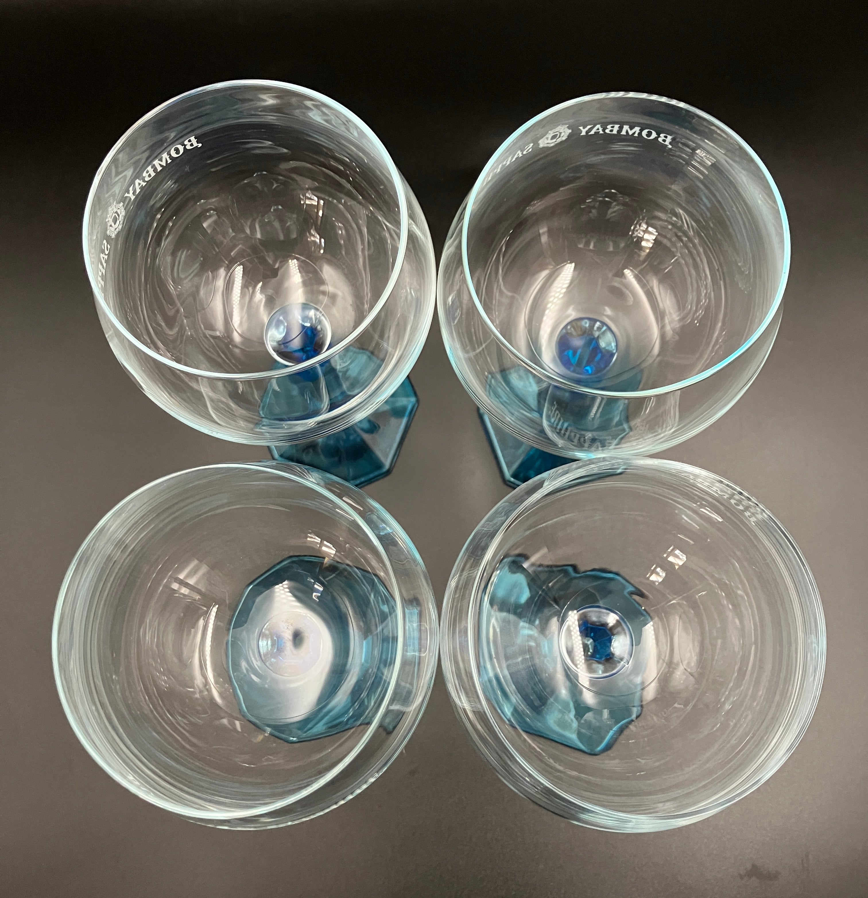 Bombay Gin Sapphire Glasses Balloon Blue stem & base Set Of 4
