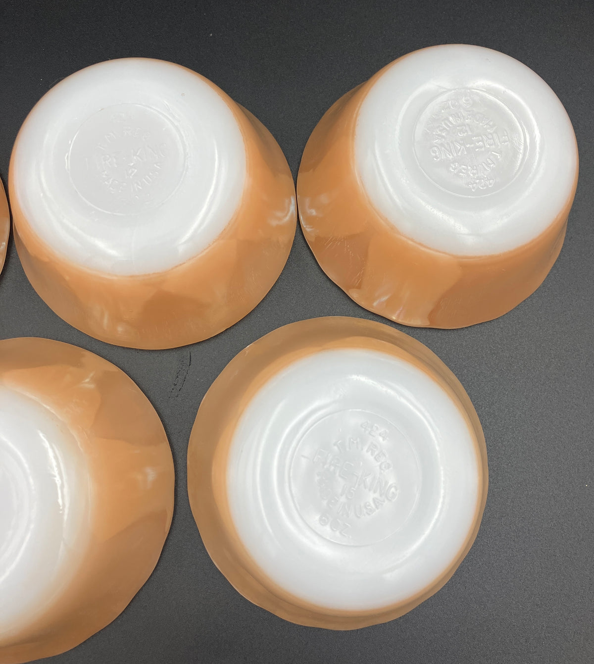 Vintage Fire King Peach Lustre X 7 - 6 oz Ramekins - Scalloped Edge Made USA