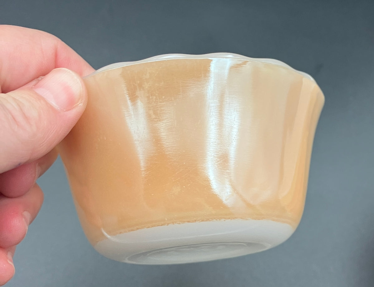 Vintage Fire King Peach Lustre X 7 - 6 oz Ramekins - Scalloped Edge Made USA