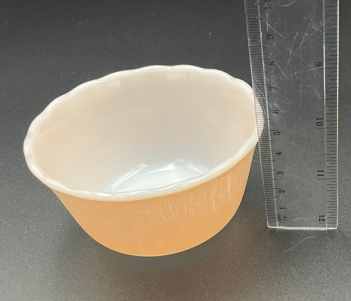 Vintage Fire King Peach Lustre X 7 - 6 oz Ramekins - Scalloped Edge Made USA
