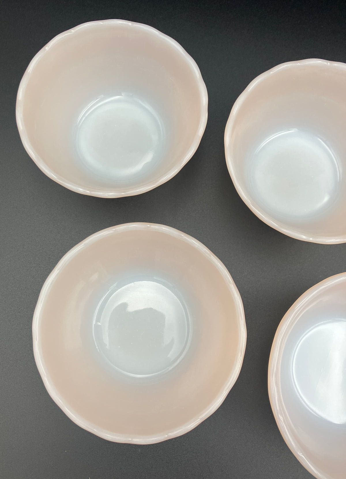 Vintage Fire King Peach Lustre X 7 - 6 oz Ramekins - Scalloped Edge Made USA