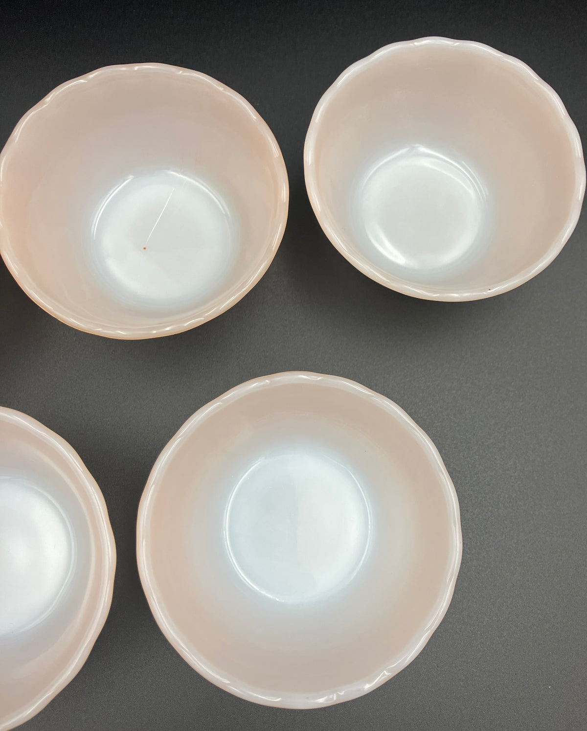 Vintage Fire King Peach Lustre X 7 - 6 oz Ramekins - Scalloped Edge Made USA