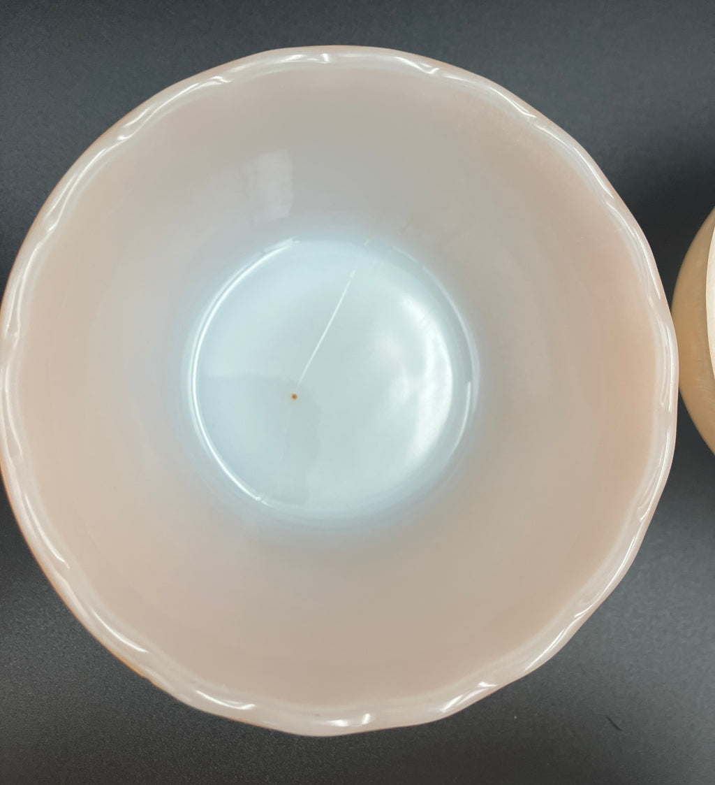 Vintage Fire King Peach Lustre X 7 - 6 oz Ramekins - Scalloped Edge Made USA