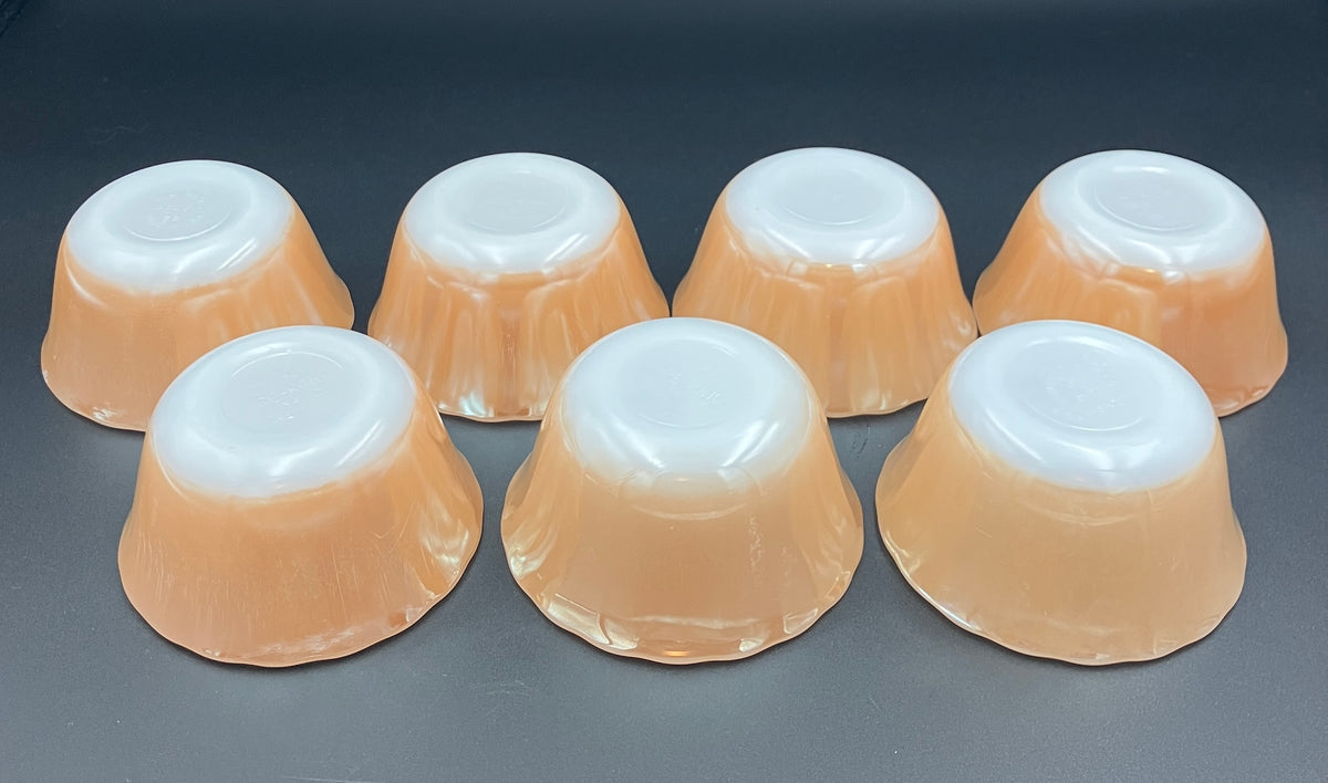 Vintage Fire King Peach Lustre X 7 - 6 oz Ramekins - Scalloped Edge Made USA