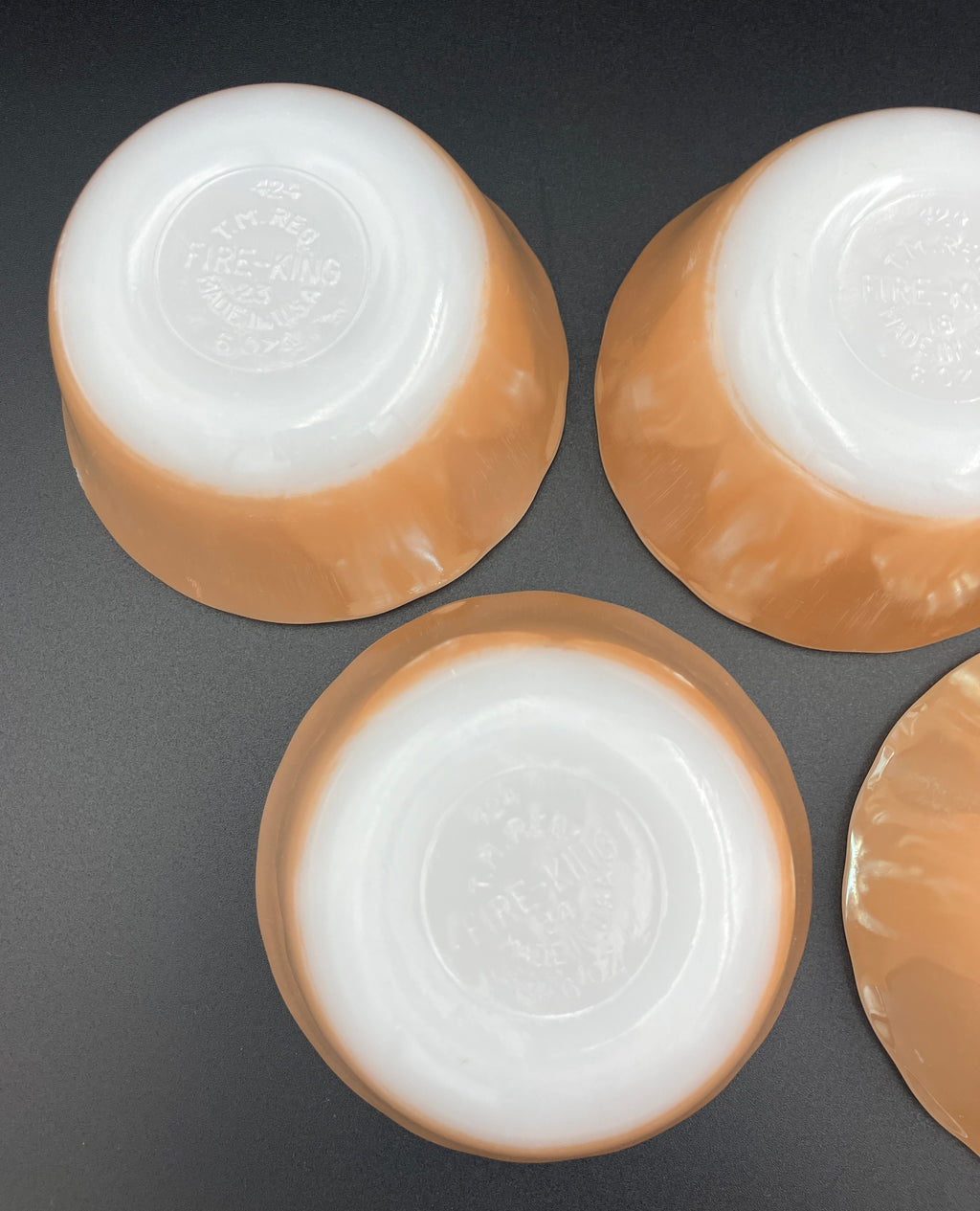 Vintage Fire King Peach Lustre X 7 - 6 oz Ramekins - Scalloped Edge Made USA