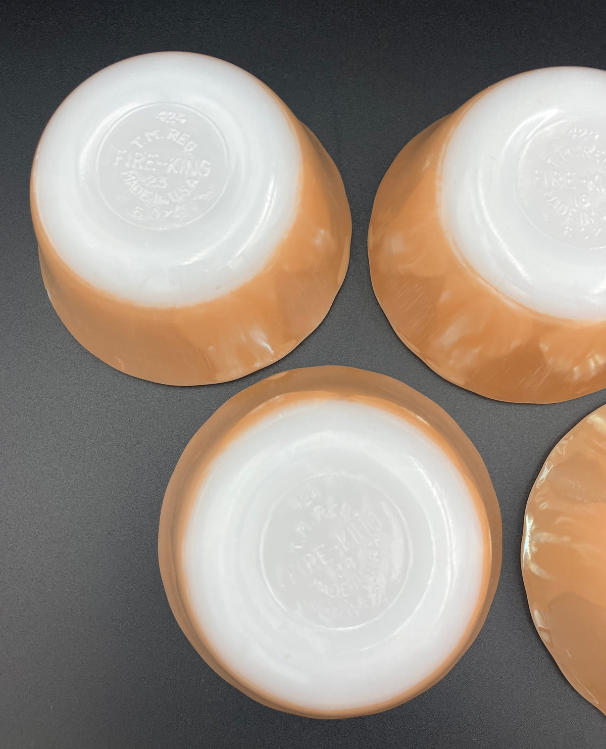 Vintage Fire King Peach Lustre X 7 - 6 oz Ramekins - Scalloped Edge Made USA