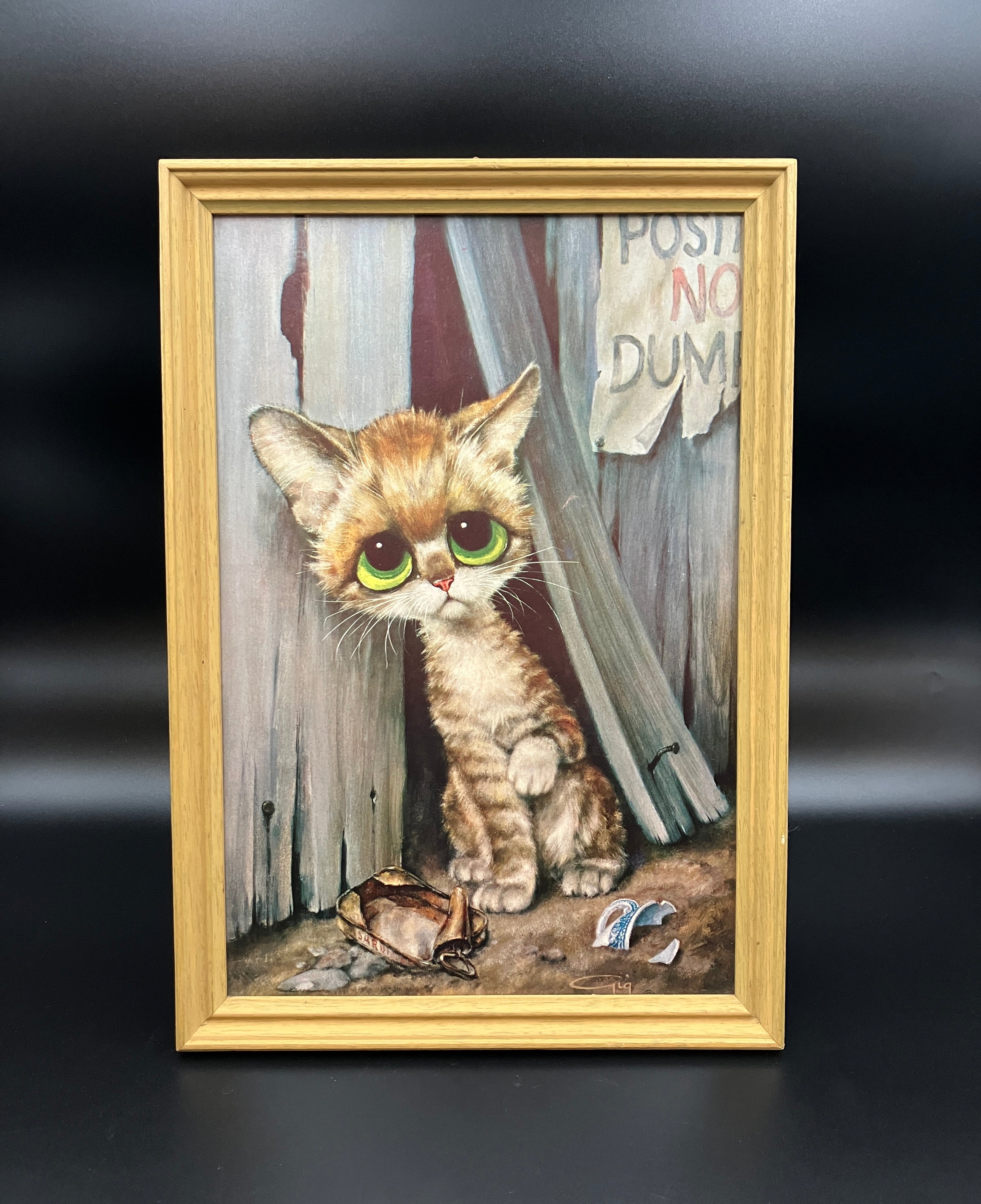 Vintage 1965 Gig Winde “Pity Kitty" Big Eye Alley Cat Art Print 34cm X 23.5cm
