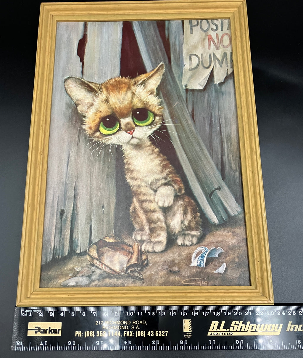 Vintage 1965 Gig Winde “Pity Kitty" Big Eye Alley Cat Art Print 34cm X 23.5cm