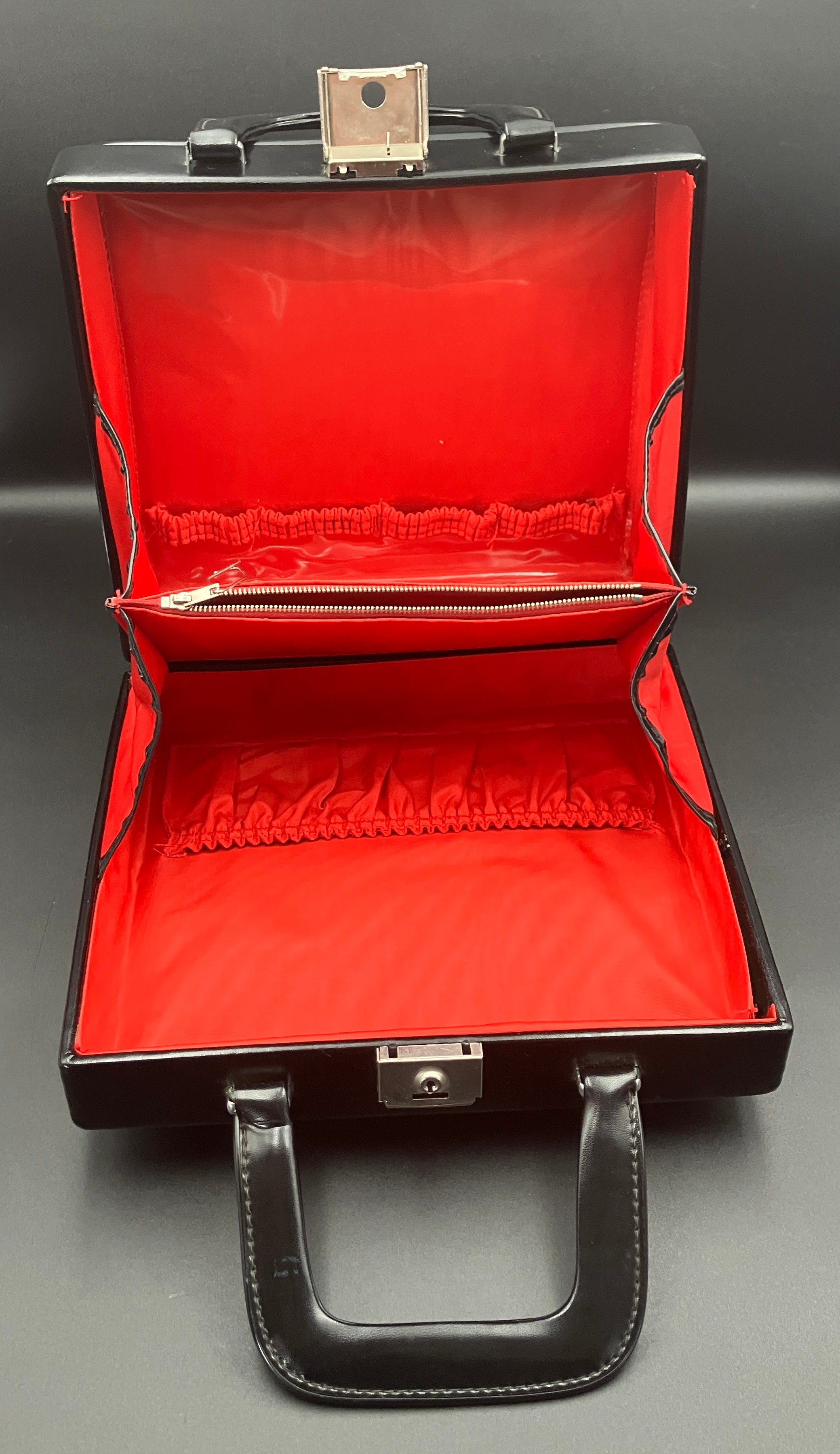 Vintage Beauty Make up Case Vanity Opens Like Accordion - Black & Red