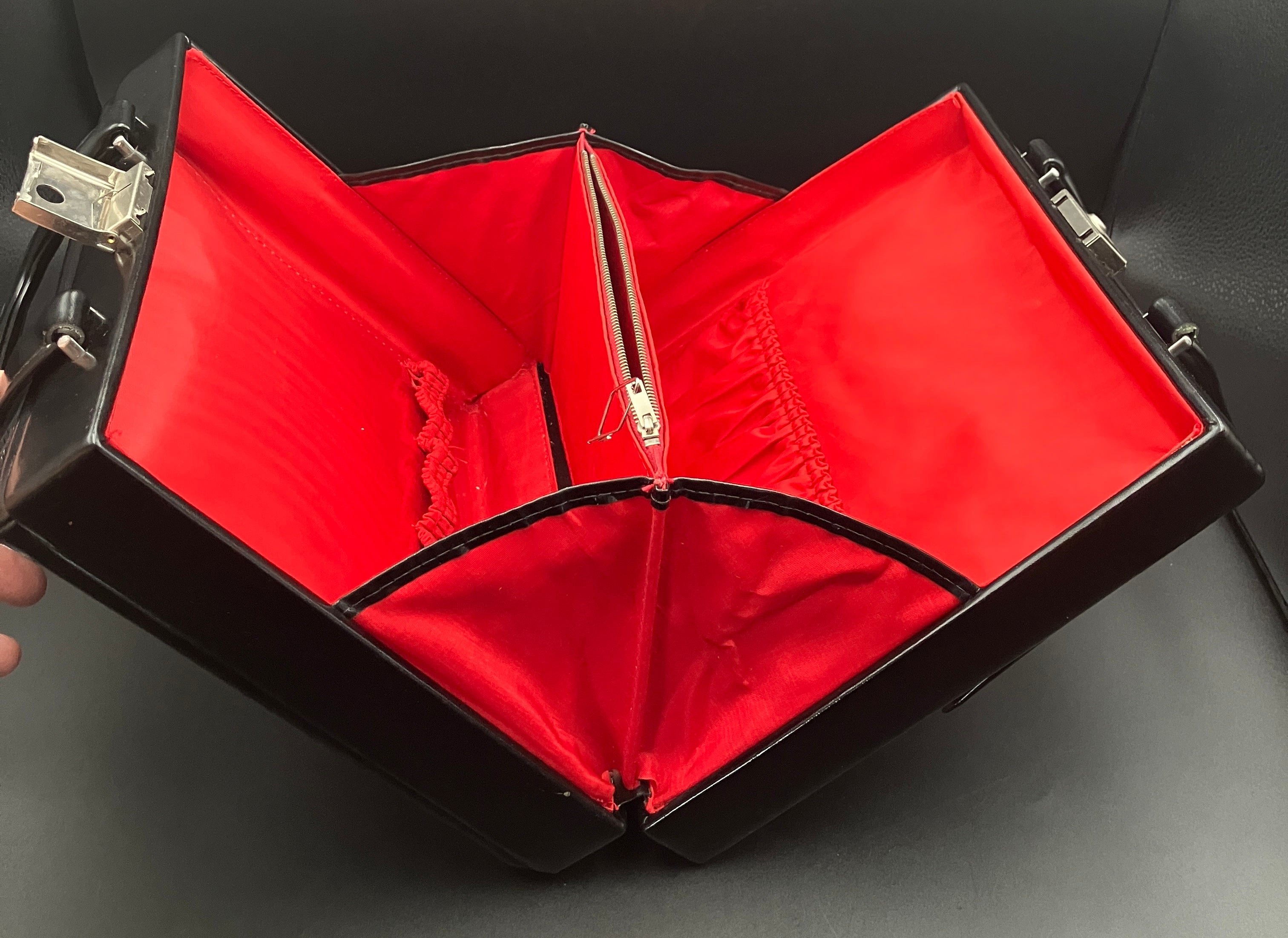 Vintage Beauty Make up Case Vanity Opens Like Accordion - Black & Red
