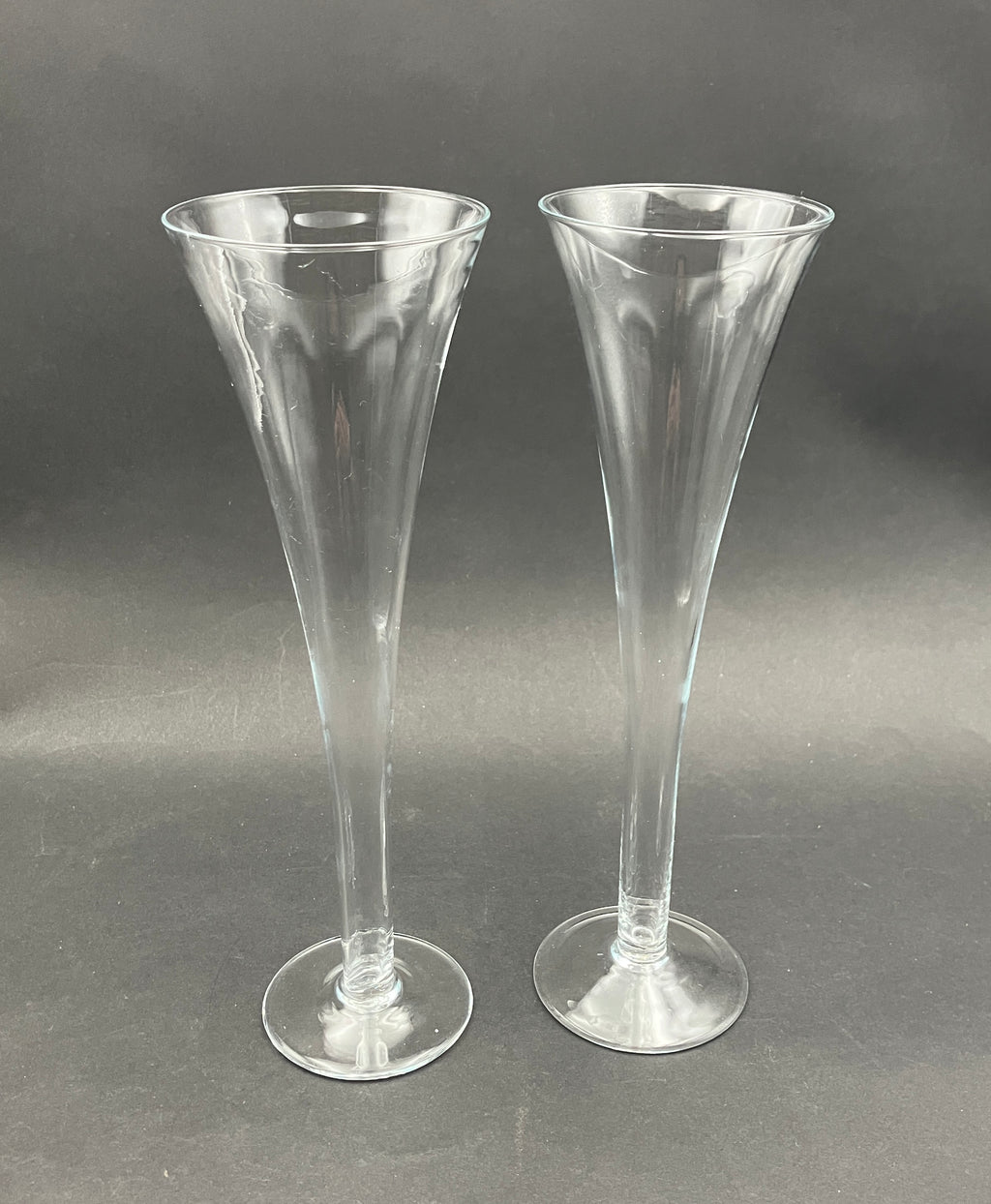 Hollow Stem Champagne Flutes Glasses Pair Of 2 - Plain Glass 24.5cm Tall