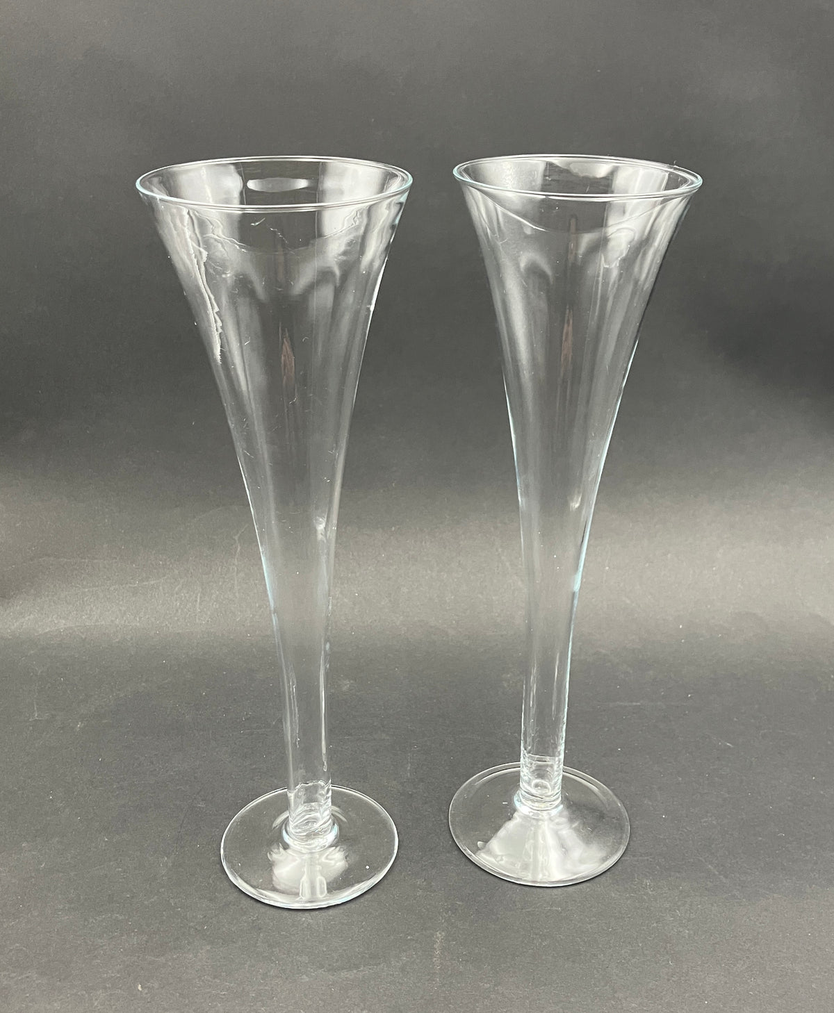 Hollow Stem Champagne Flutes Glasses Pair Of 2 - Plain Glass 24.5cm Tall