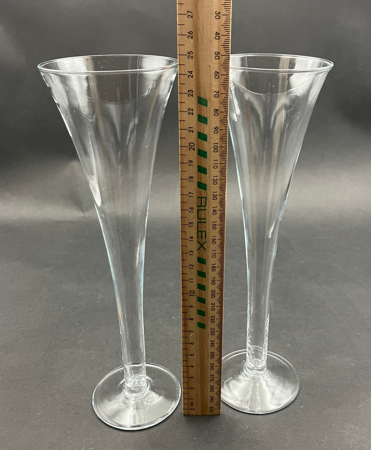 Hollow Stem Champagne Flutes Glasses Pair Of 2 - Plain Glass 24.5cm Tall