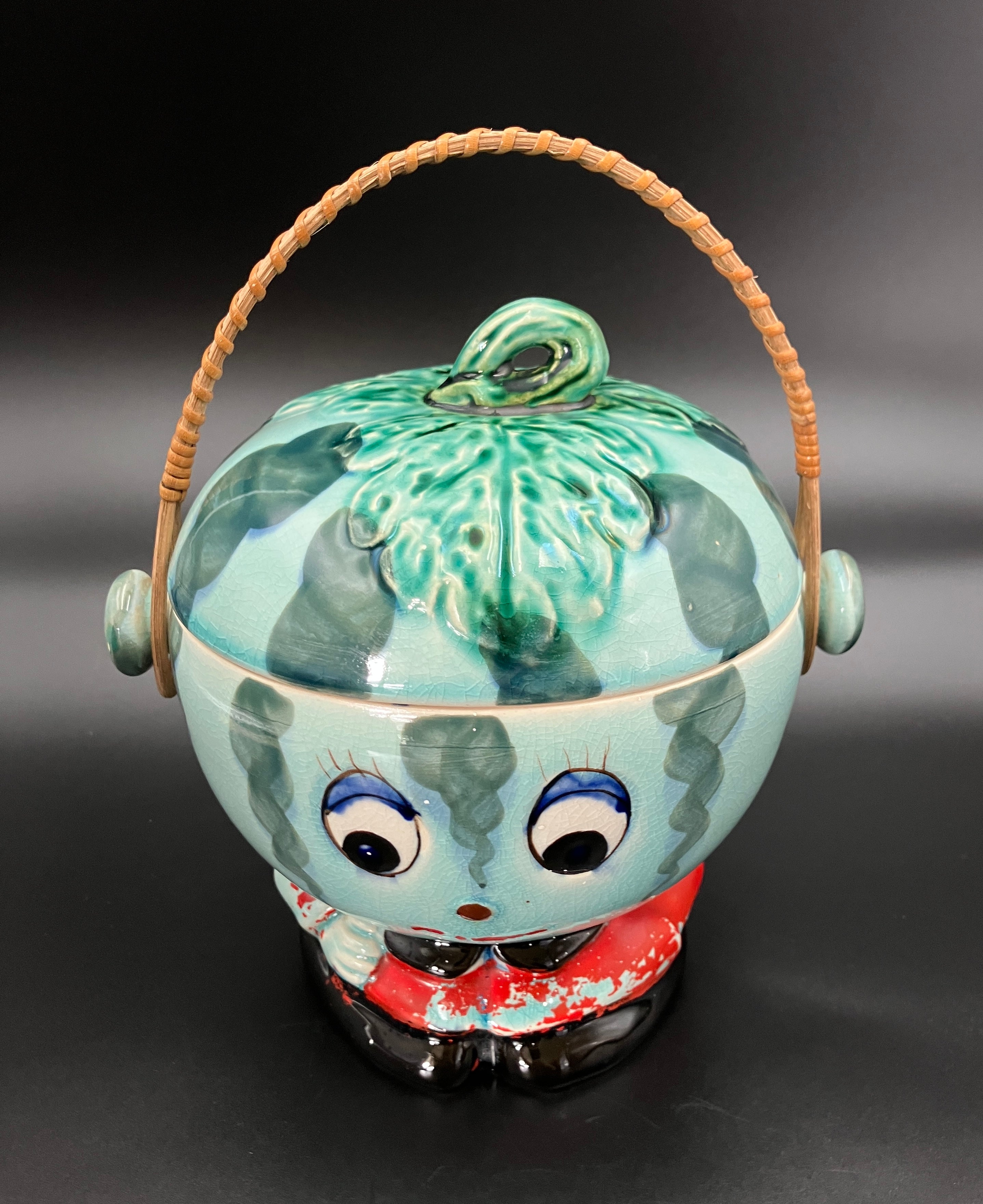 Vintage Cookie Jar Anthropomorphic Kitsch Watermelon With Cane handle Japan RARE