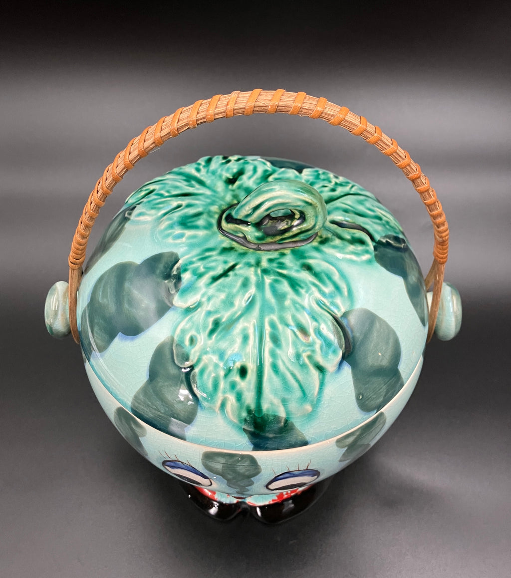 Vintage Cookie Jar Anthropomorphic Kitsch Watermelon With Cane handle Japan RARE