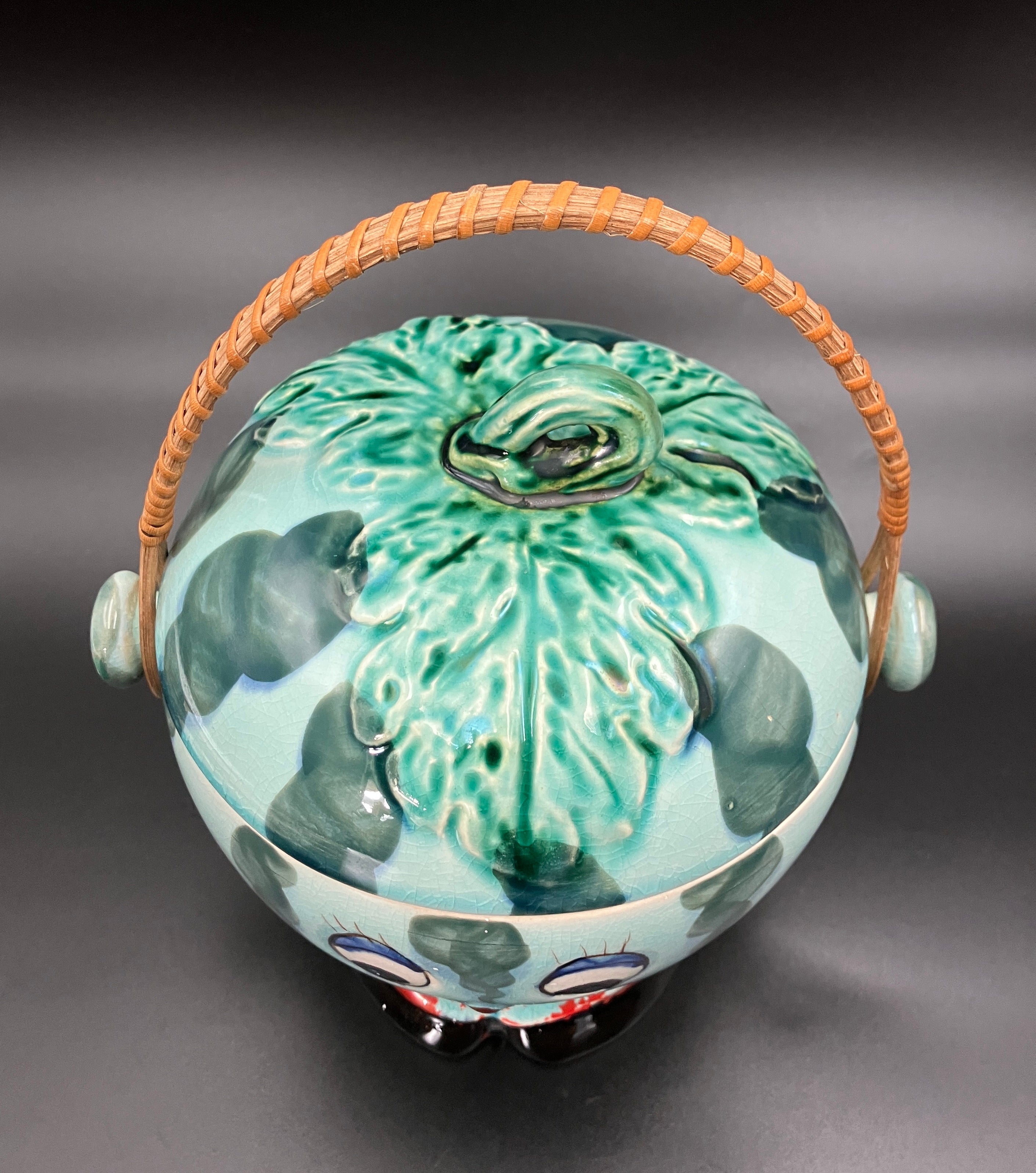 Vintage Cookie Jar Anthropomorphic Kitsch Watermelon With Cane handle Japan RARE