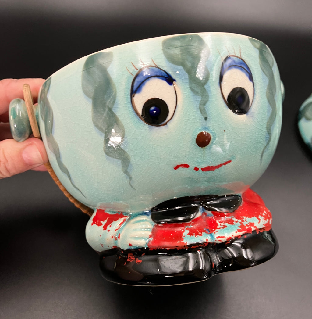 Vintage Cookie Jar Anthropomorphic Kitsch Watermelon With Cane handle Japan RARE