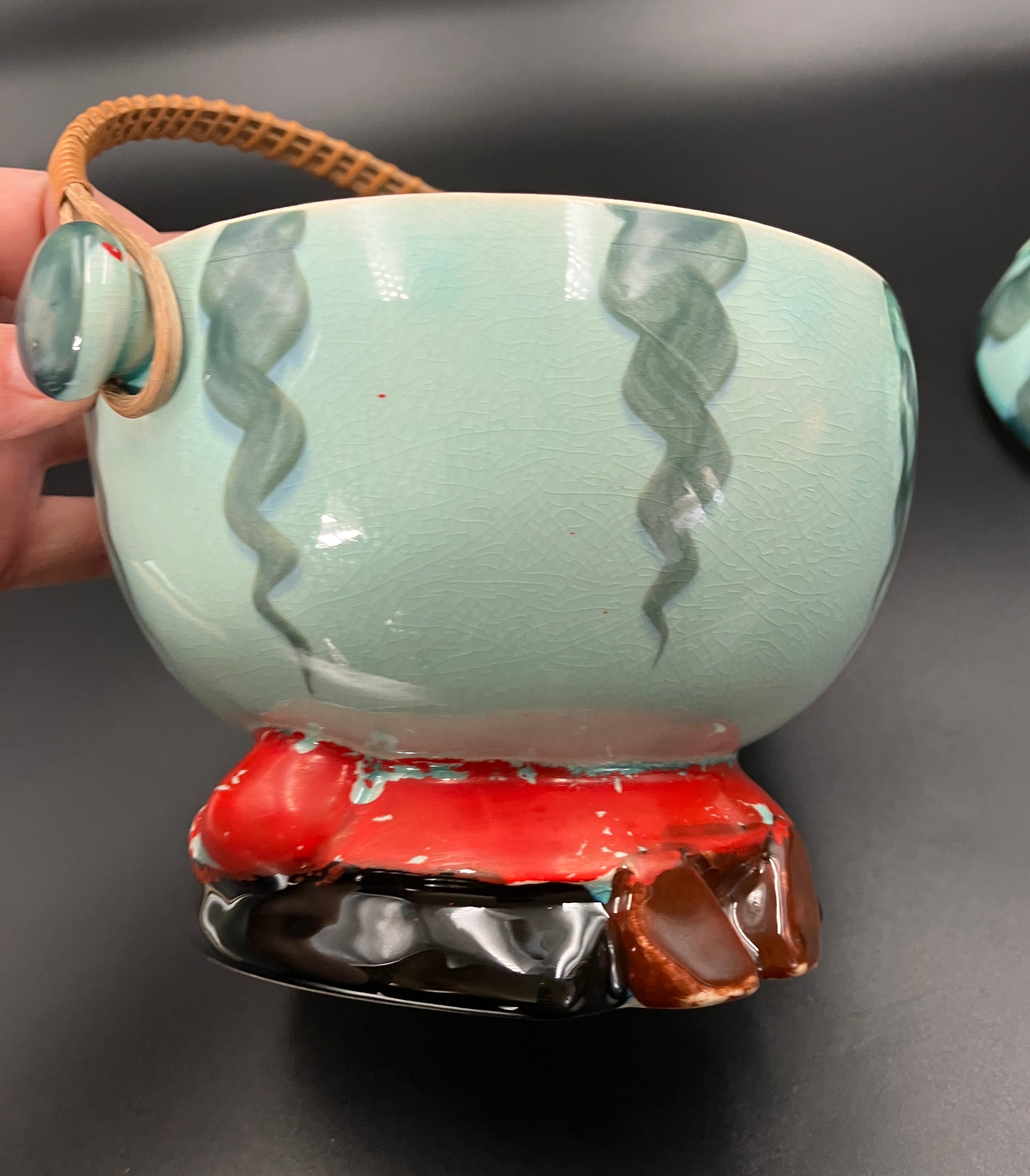 Vintage Cookie Jar Anthropomorphic Kitsch Watermelon With Cane handle Japan RARE