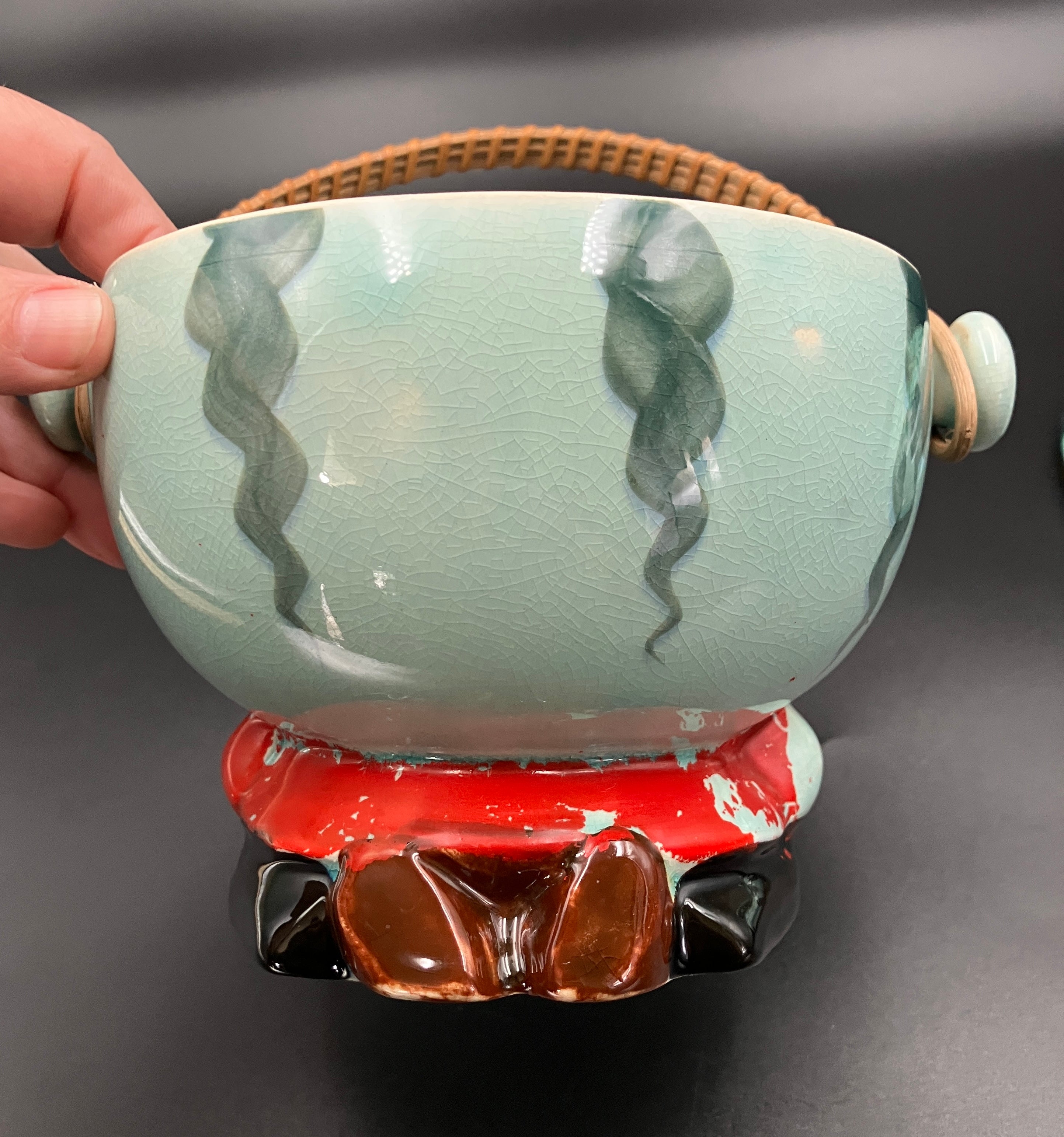 Vintage Cookie Jar Anthropomorphic Kitsch Watermelon With Cane handle Japan RARE