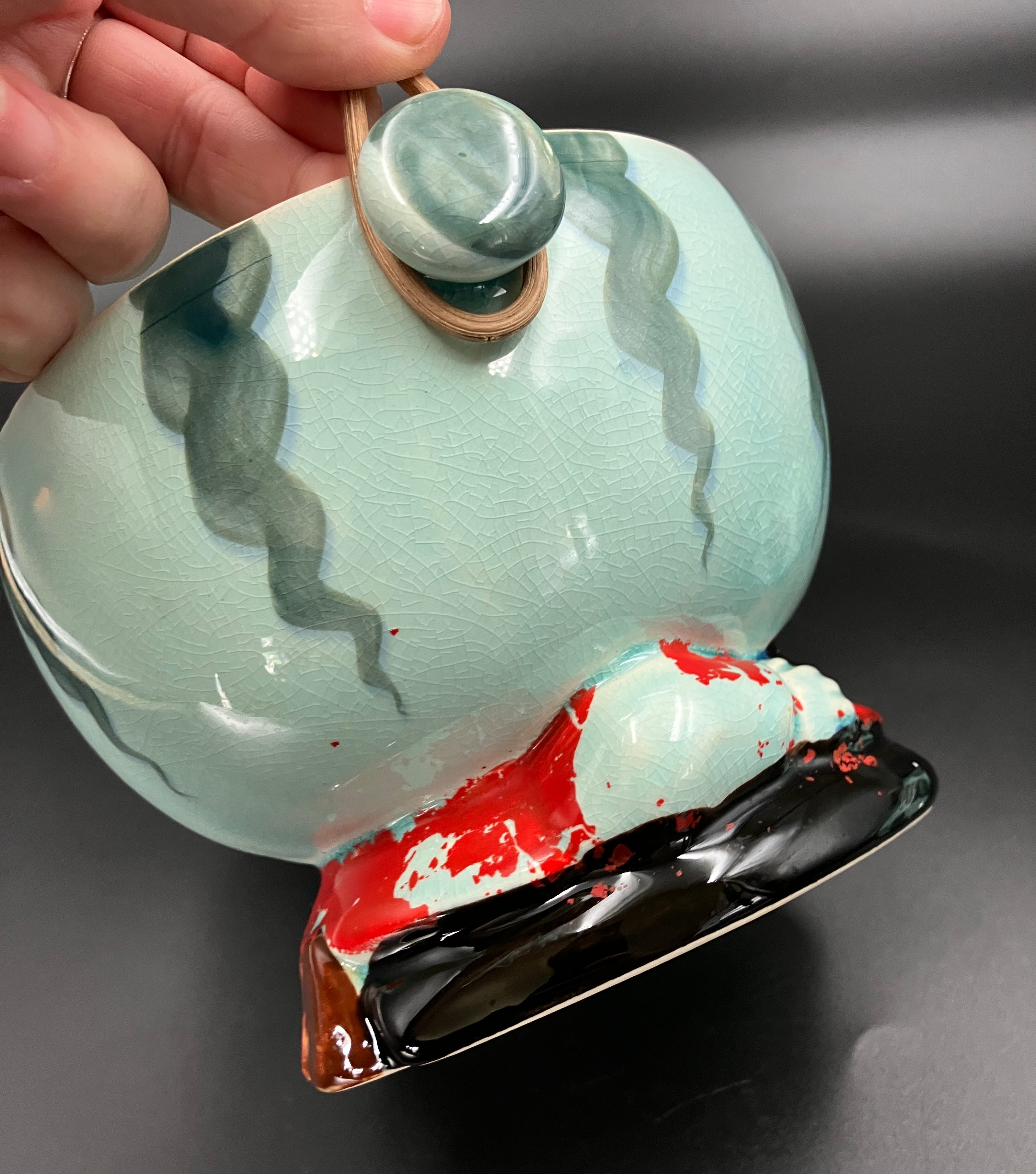 Vintage Cookie Jar Anthropomorphic Kitsch Watermelon With Cane handle Japan RARE