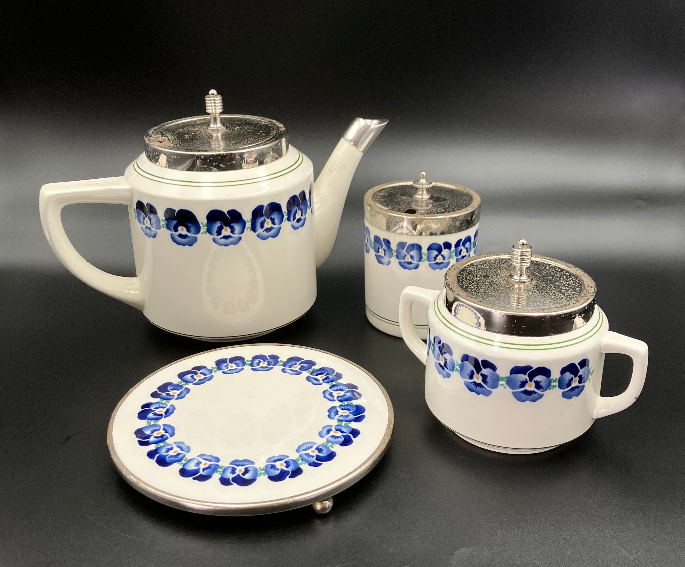 Antique WMF Art Deco Bauhaus Wächtersbach Keramik Porcelain Teapot Sugar Stand