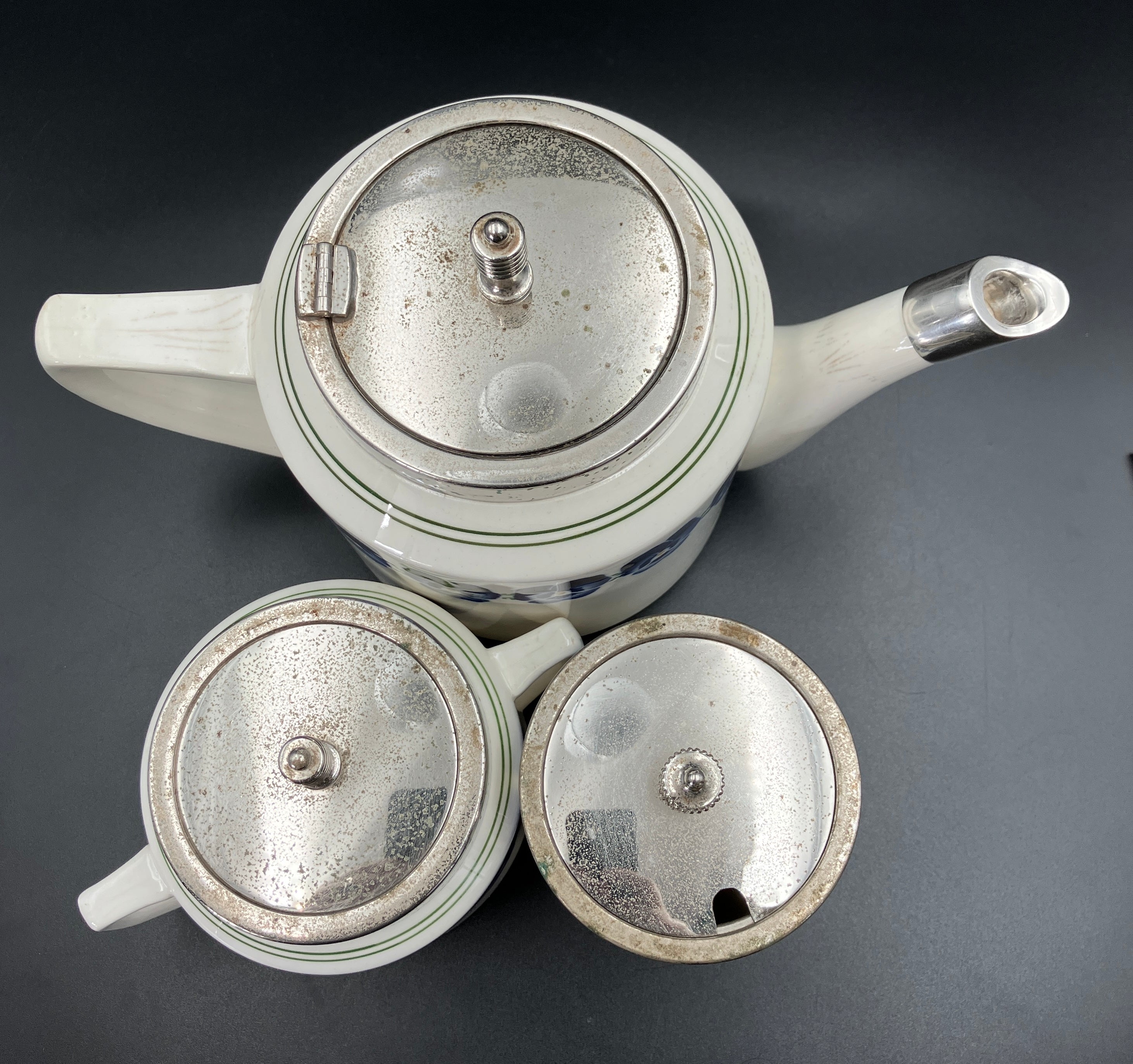 Antique WMF Art Deco Bauhaus Wächtersbach Keramik Porcelain Teapot Sugar Stand