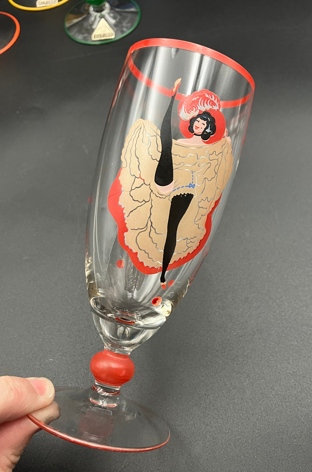 Vintage Harlequin Glasses Can Can Girls Stunning Set Of 6 - Alpine Germany