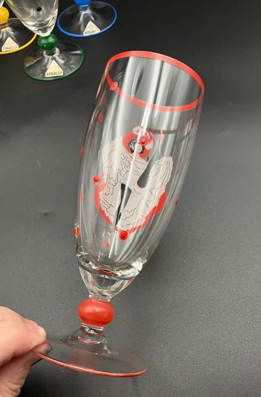 Vintage Harlequin Glasses Can Can Girls Stunning Set Of 6 - Alpine Germany