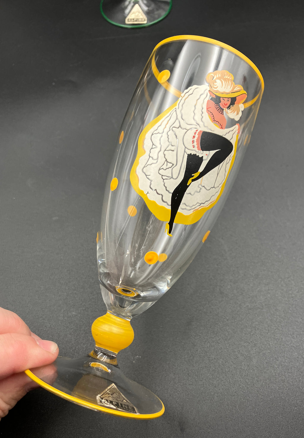 Vintage Harlequin Glasses Can Can Girls Stunning Set Of 6 - Alpine Germany