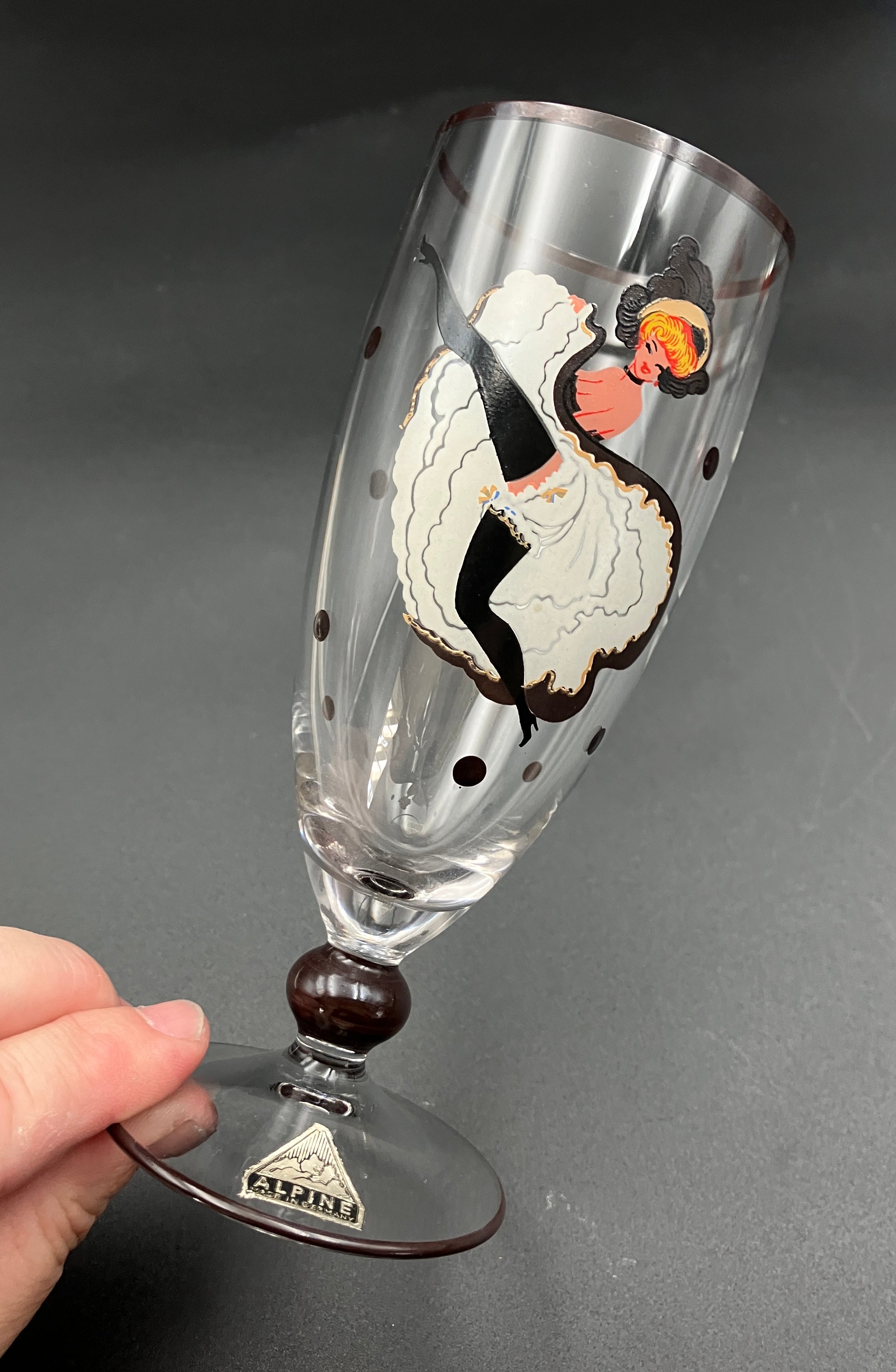 Vintage Harlequin Glasses Can Can Girls Stunning Set Of 6 - Alpine Germany