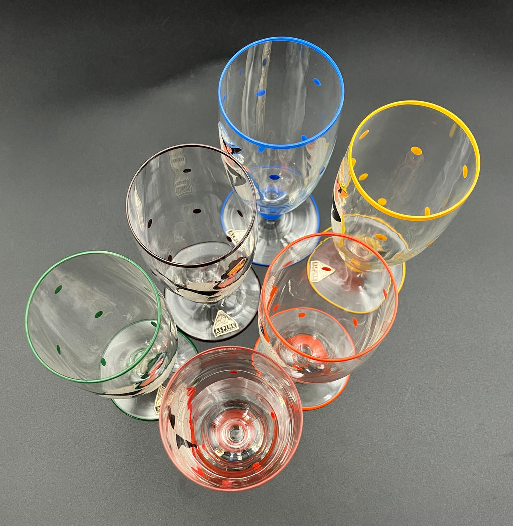 Vintage Harlequin Glasses Can Can Girls Stunning Set Of 6 - Alpine Germany