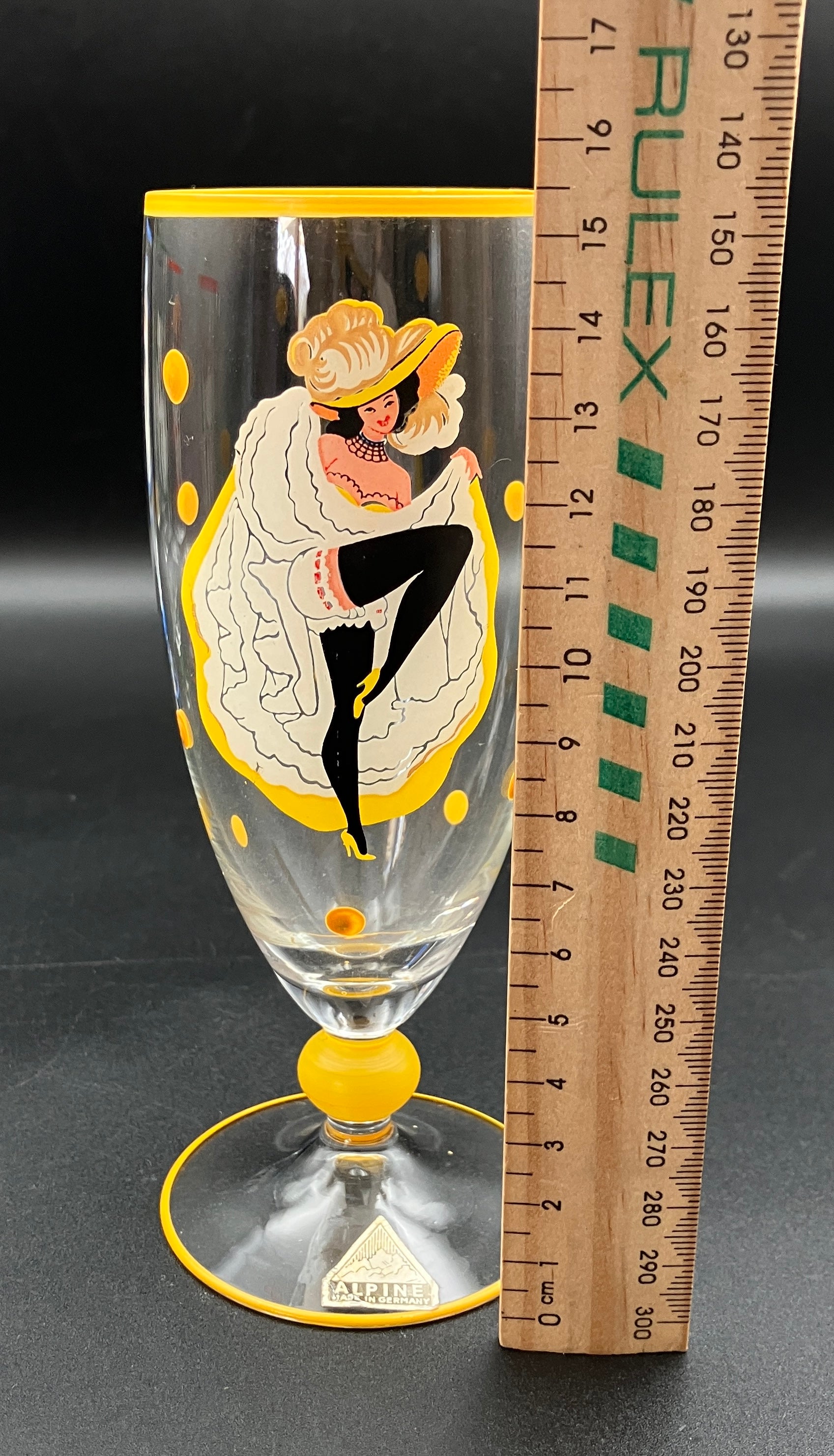 Vintage Harlequin Glasses Can Can Girls Stunning Set Of 6 - Alpine Germany