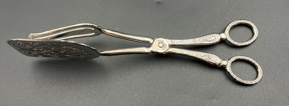 Vintage Silver Plated Tongs Scissor Serving Tongs & Cake Slice Boxed Lot Of 3