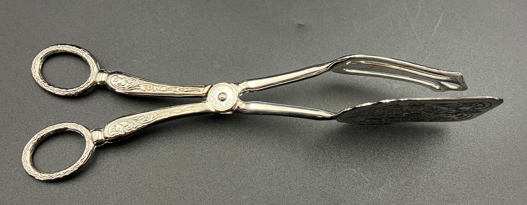 Vintage Silver Plated Tongs Scissor Serving Tongs & Cake Slice Boxed Lot Of 3
